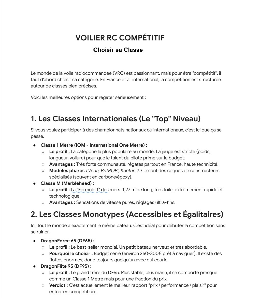 voilier rc competitif